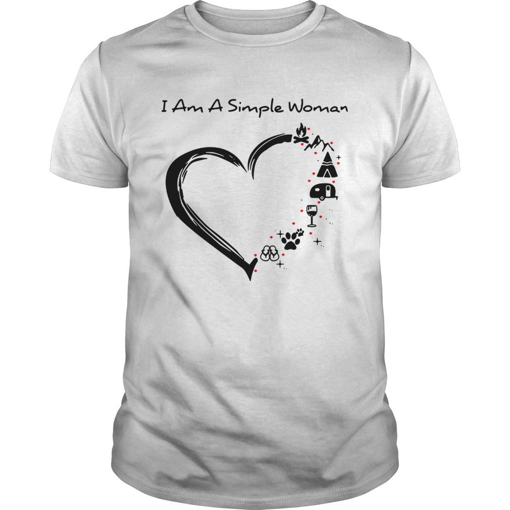 I Am A Simple Woman I Love Camping Wine Paw Dog And Flip Flop Shirt
